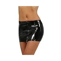 miss noir mini jupe sexy effet mouillé pour femme (s-3xl) vinyle aspect cuir jupe courte avec fermeture éclair wetlook jupes clubwear, noir (9481-bk), l