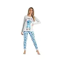 disney pyjama femme hiver, pyjama stitch, ensemble de pyjama long, vêtements de nuit femme fille ado tailles s-xl (gris/bleu stitch, m)