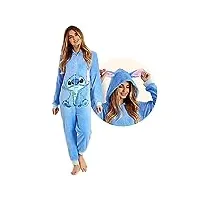 disney combinaison pyjama femme stitch minnie bourriquet, grenouillère femme en polaire, onesie adulte ado couple s-xxl (bleu stitch, l)