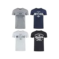 mustang lot de 4 t-shirts pour homme avec imprimé sur le devant et col rond – mélange de couleurs bleu et noir - multicolore - small