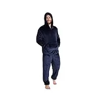 citycomfort pyjama homme, ensemble de pyjamas en polaire douce avec pantalon taille Élastique et pull à capuche en pilou chaud, idée cadeau ado ou adulte (bleu marine, xl)