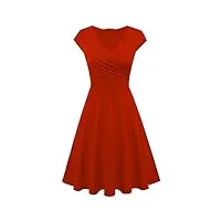 yming femme robe décontractée à manches courtes robe à encolure en v robe trapèze de couleur unie rouge m