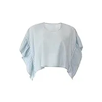 bcbgeneration women's ruffled sleeve rectangle top, light wash, lg (us 10-12)
