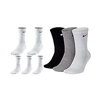 nike everyday cushion crew training socks (3 paires) chaussettes de sport unisexe, 5 paires blanc 3 paires multicolore, 36