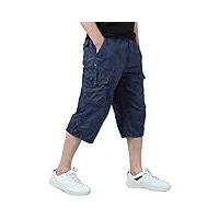 kefitevd cargo short pour homme décontracté homme eté cargo shorts en coton avec poches zippées bermuda,bleu marine,38