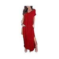 newbestyle robe d'été longue pour femme - robe de plage bohème à manches courtes avec poches - rouge - 42