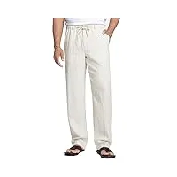 coofandy pantalon long en lin pour homme pantalon d'été léger pantalon de yoga de plage pantalon de loisirs coupe ample 1- vert armée l