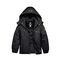gemyse veste de ski imperméable de montagne pour garçon manteau d'hiver extérieur en polaire coupe-vent avec capuche (noir,140-146)