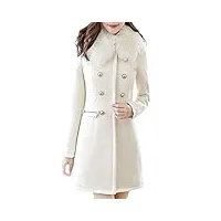 susenstone femmes fourrure à fourrure chaude collier parka cardigan slim manteau en laine long femme hiver chaud casual vestes pas cher à la mode pardessus coat (l(eu38), blanc)