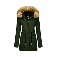 yxp femme manteau parka d'hiver blousons chaude veste coupe-vent avec capuche amovible en fourrure (vert militaire foncé,m)