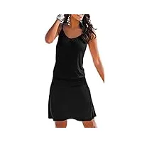jfan robe de plage d’été femme robe casual Été boheme florale robe de plage sans manches tunique t shirt robe vagues imprimées (noir, l)
