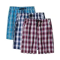 mofiz homme bas de pyjama coton shorts de salon à carreaux léger vêtements de nuit pantalons courts avec poches 3 pack-c, xl