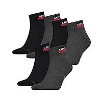 levi's sportswear logo unisex mid cut socks multipack 6 pack chaussettes décontractées, gris moyen/noir, 39-42 mixte