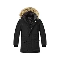 zshow garçon parka d'extérieur d'hiver manteau en coton chaud à capuche amovible veste coupe-vent mi-longue veste militaire classique noir 152-158