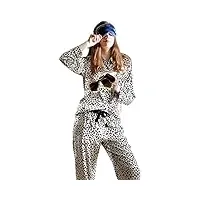 wx-iczy pajamas set classic satin femmes, leopard-print air conditionné vêtements d'été sexy pyjama femmes thin ice silk home service en vrac souple et confortable lisse pajamas set,xl