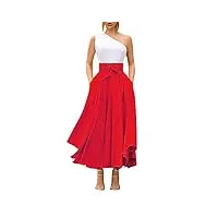 jupe plissée taille haute maxi jupe longue femme a-ligne elégante irrégulière vintage retro swing (rouge, m)