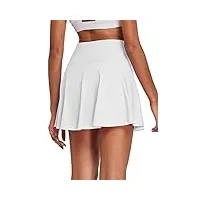 baleaf jupe short femme sport 2 en 1 jupes de tennis femme taille haute jupe de golf plissée avec culotte intérieur pour yoga gym dance running-blanc-m