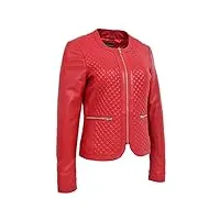 a1 fashion goods femmes sans col doux cuir rouge veste biker style Équipé matelassé stitch remi (xxl - eu 44)