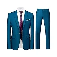 allthemen costume homme mariage 2 pièces slim fit smoking costume un bouton couleur pure formel veste et pantalon homme bleu foncé m