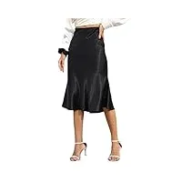alcea rosea jupe femme mi-longue taille haute jupe sirène soyeuse en satin jupe crayon de soirée travail coupe en biais (noir, xxl)