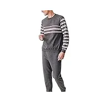 damart - pyjama en molleton thermolactyl, manches longues, gris rayé, 3xl