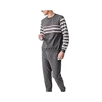 damart - pyjama en molleton thermolactyl, manches longues, gris rayé, s
