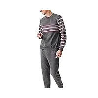 damart - pyjama en molleton thermolactyl, manches longues, gris rayé, l