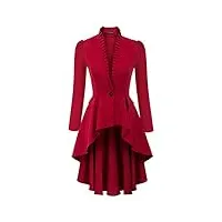 manteau femme long asymetrique vintage retro veste femme longue col en v veste longue femme steampunk gothique rouge m sle44-1