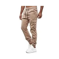 tazzio m610 pantalon cargo jogging, pour homme, coupe classique, beige, l