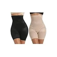 slimbelle® femme culotte sculptante gaine amincissante taille haute ventre plat invisible gainante lingerie minceure panties,noir+beige,l(lot de 2)