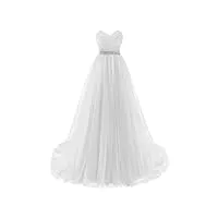 misshow robe de soirée longue sexy robe pour mariage demoiselle d'honneur avec traîne en mousseline blanc 40