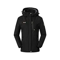 donhobo veste polaire pour femme - imperméable - respirant - Épais - coupe-vent - veste fonctionnelle d'extérieur avec capuche amovible - noir - l
