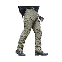 zuoxiangru pantalon résistant à l'eau pour homme pantalon de travail cargo de l'armée de combat tactique coupe décontractée avec poches multiples (#56 kaki, tag l)