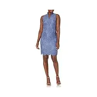 vince camuto lace high neck bodycon dress with scallop hem robe, denim, 42 femme
