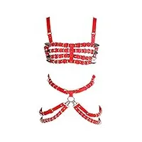 bbohss harnais de corps en cuir pour femme soutien-gorge jarretière ensemble punk gothique danse carnaval costume accessoires (rouge)