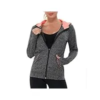 amzsport sweat à capuche zippé pour femmes sweatshirts de fitness veste sport avec trous les pouces noir l