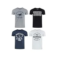 mustang lot de 4 t-shirts pour homme avec imprimé sur le devant et col rond – mélange de couleurs bleu et noir - multicolore - large - mélange de couleurs (p18)