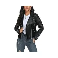 veste de moto en similicuir pour femme, blazer léger végétalien, noir-zd, medium