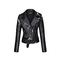 giolshon veste courte en similicuir pour femmes manteau décontracté à motif floral 1702020 noir xl