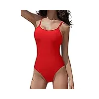 shekini maillot de bain femme 1 pieces sexy réglables maillot de bain une pièce femme dos nu ventre contrôle monokini(s, rouge)