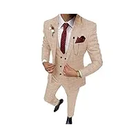 costume 3 pièces pour homme - blazer à carreaux - coupe ajustée - pour mariage - pour garçons d'honneur (blazer + gilet + pantalon), beige, 40