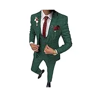 costume 3 pièces pour homme à carreaux coupe ajustée blazer smoking pour garçon d'honneur de mariage (blazer+gilet + pantalon), vert chasse., 34