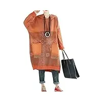 ftcayanz robe femme à capuche ample imprimée pullover longue sweats Élégante hoodie midi robes style-2 orange