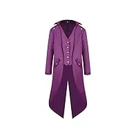 onsoyours veste pour hommes manteau steampunk tailcoat jacket redingote gothique uniforme costume partie vêtements de dessus slim fit halloween c violet l
