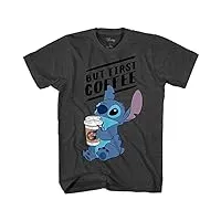 disney lilo and stitch coffee first adult t-shirt (charcoal heather, x-large)