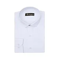 jack martin chemise à col club pour hommes | chemises business coupe slim et chemises décontractées à col rond | chemise style rétro (chevrons blanc,m)