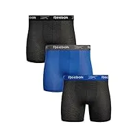 reebok men's athletic performance moisture wicking nylon mesh boxer briefs (3 pack), (black/navy, large)