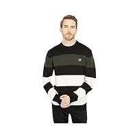 fred perry pull rayé à col rond - noir - taille l