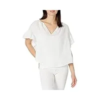 velvet by graham & spencer colleen woven linen ruffle sleeve t-shirt, blanc, s femme