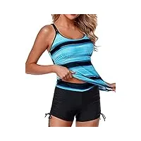 yonique maillot de bain tankini athlétique deux pièces pour femme - contrôle du ventre - avec short - débardeurs modestes, noir/bleu, taille l